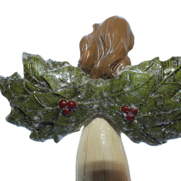 Pair Of Resin Holly Winged Christmas Angel Statues 12" Tall - Picture 11 of 16